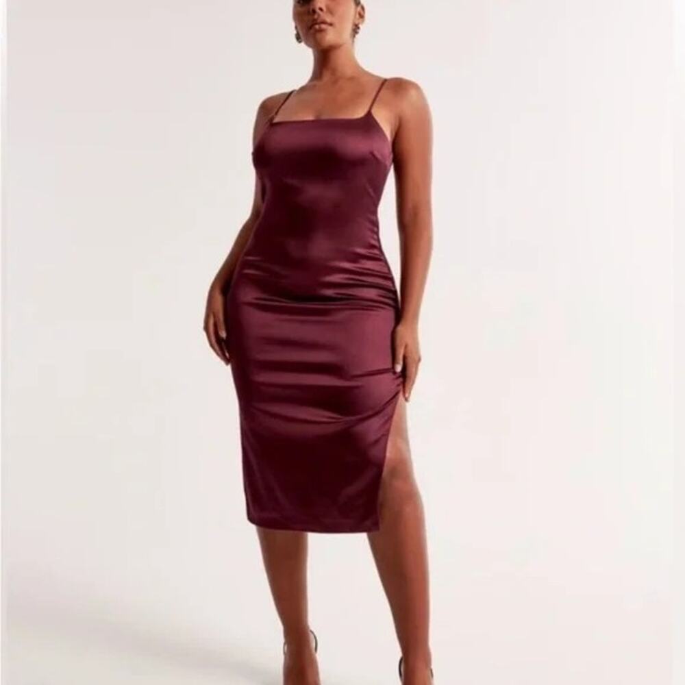 NWT Abercrombie & Fitch Satin Column Midi Dress XL Plum Maroon Cocktail Event